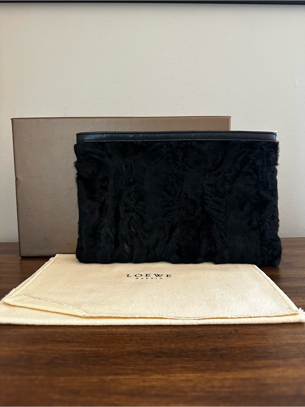 Loewe T Nappa Clutch Leather & Lamb Shearling